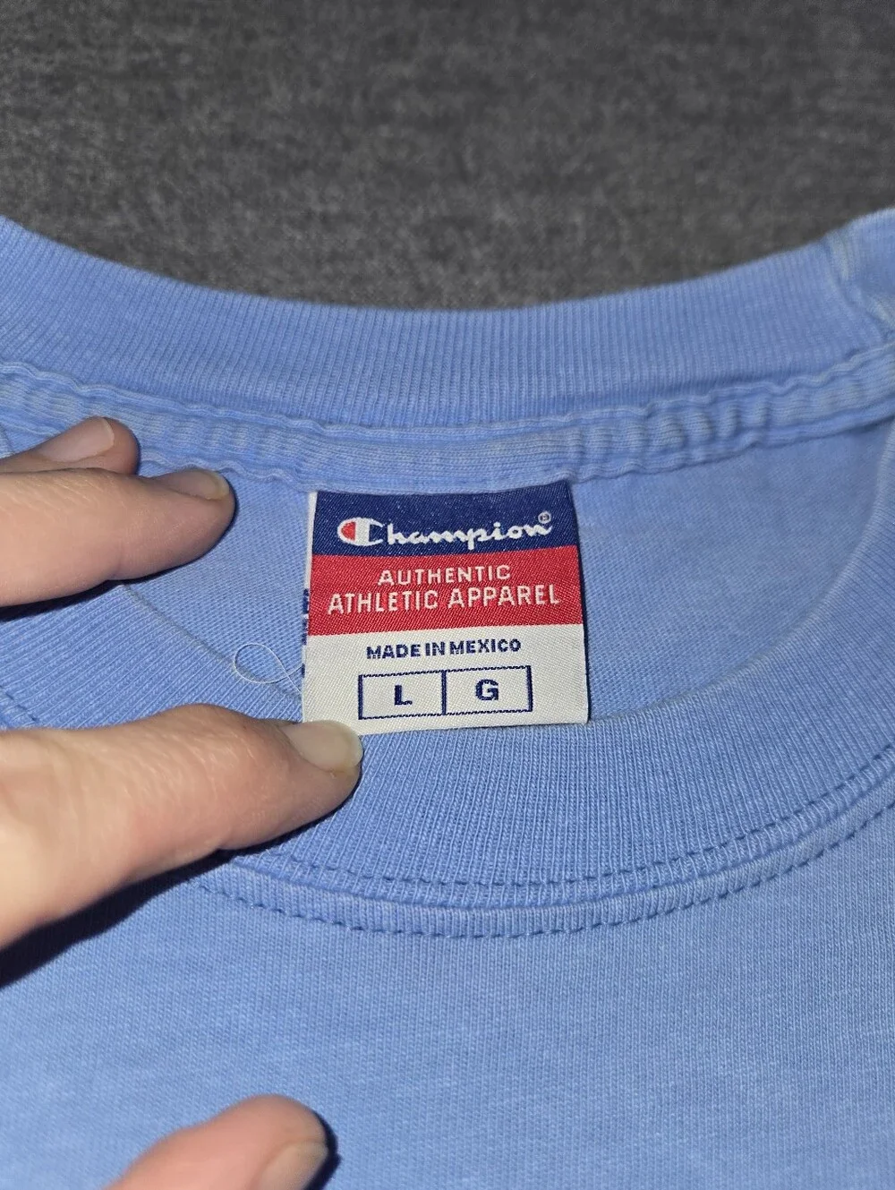 Champion Embroidered Script Logo T-Shirt Powder Blue Large Y2K Heavyweight Cotto - Picture 4 of 12
